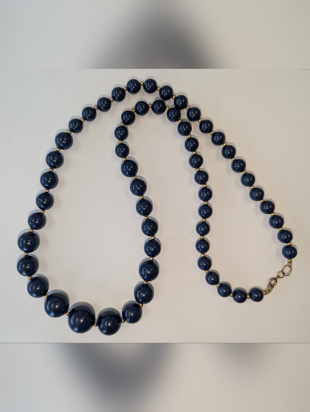 VTG NAVY BEADS GOLD TONE SPACER NECKLACE